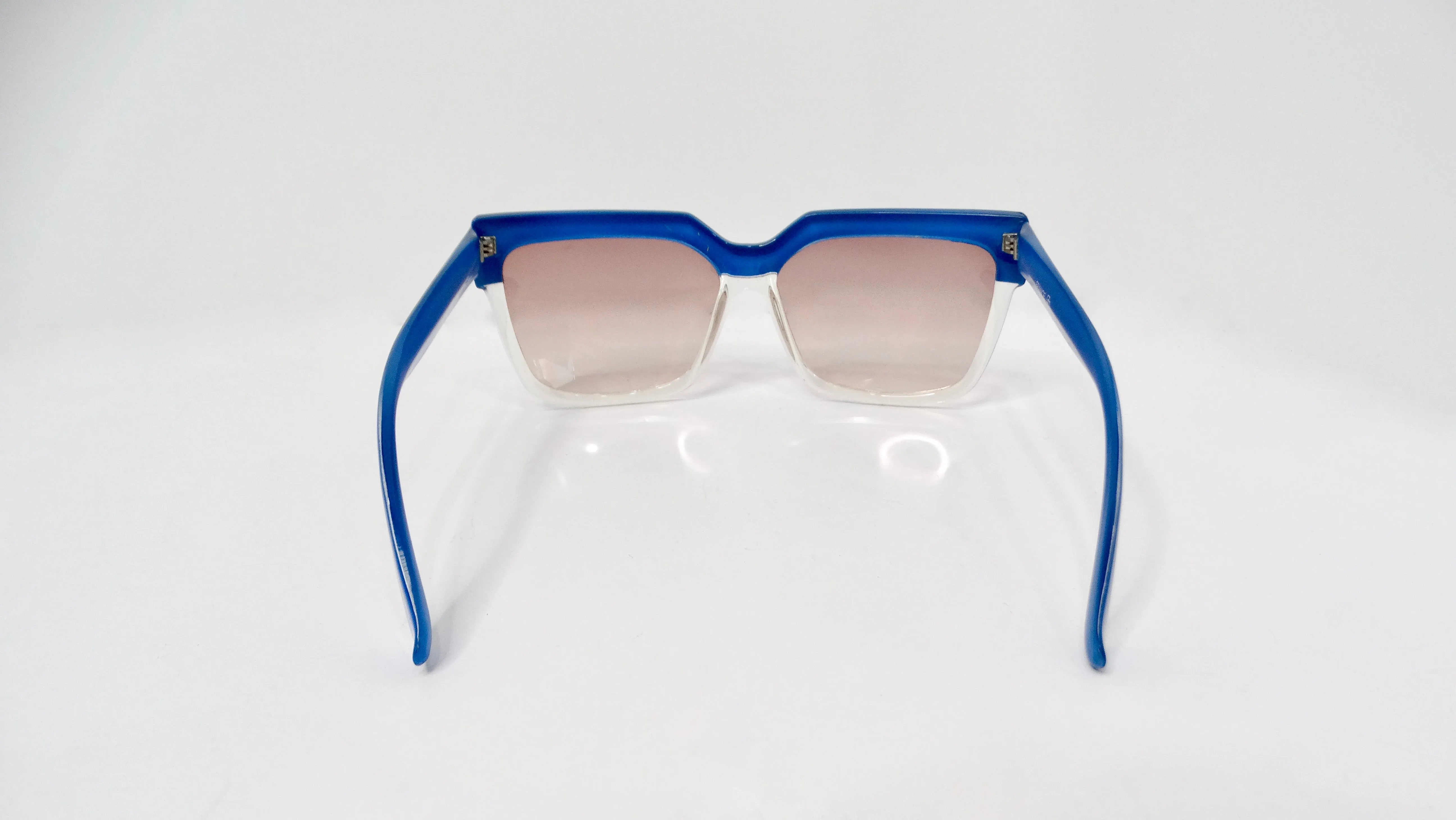 1980s Blue & Clear Oversized Geometric Tinted Sunglasses