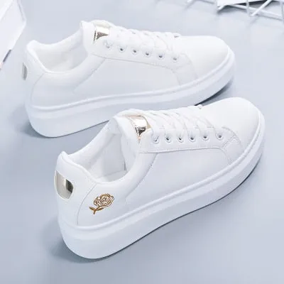 2020 Women Casual Shoes New Spring Women Shoes Fashion Embroidered White Sneakers Breathable Flower Lace-Up Women Sneakers