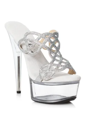 609-SELENA Stripper Slide | Silver Rhinestones
