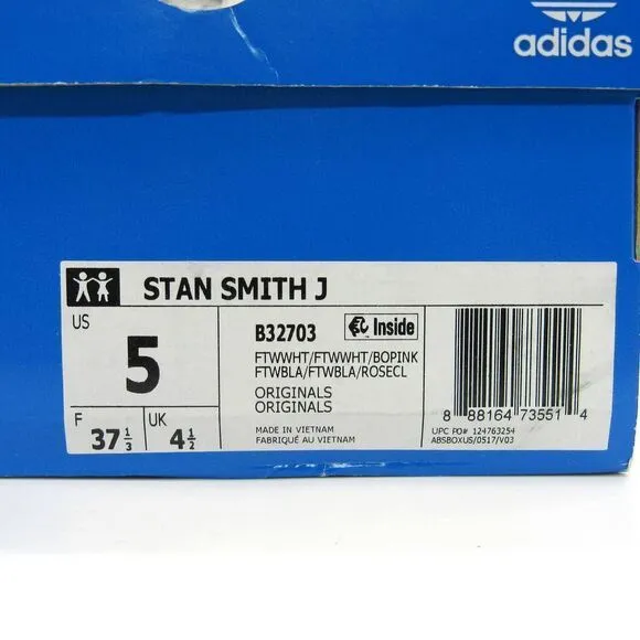 Adidas 'Stan Smith' Girl's Leather Sneakers Size 5 M - White