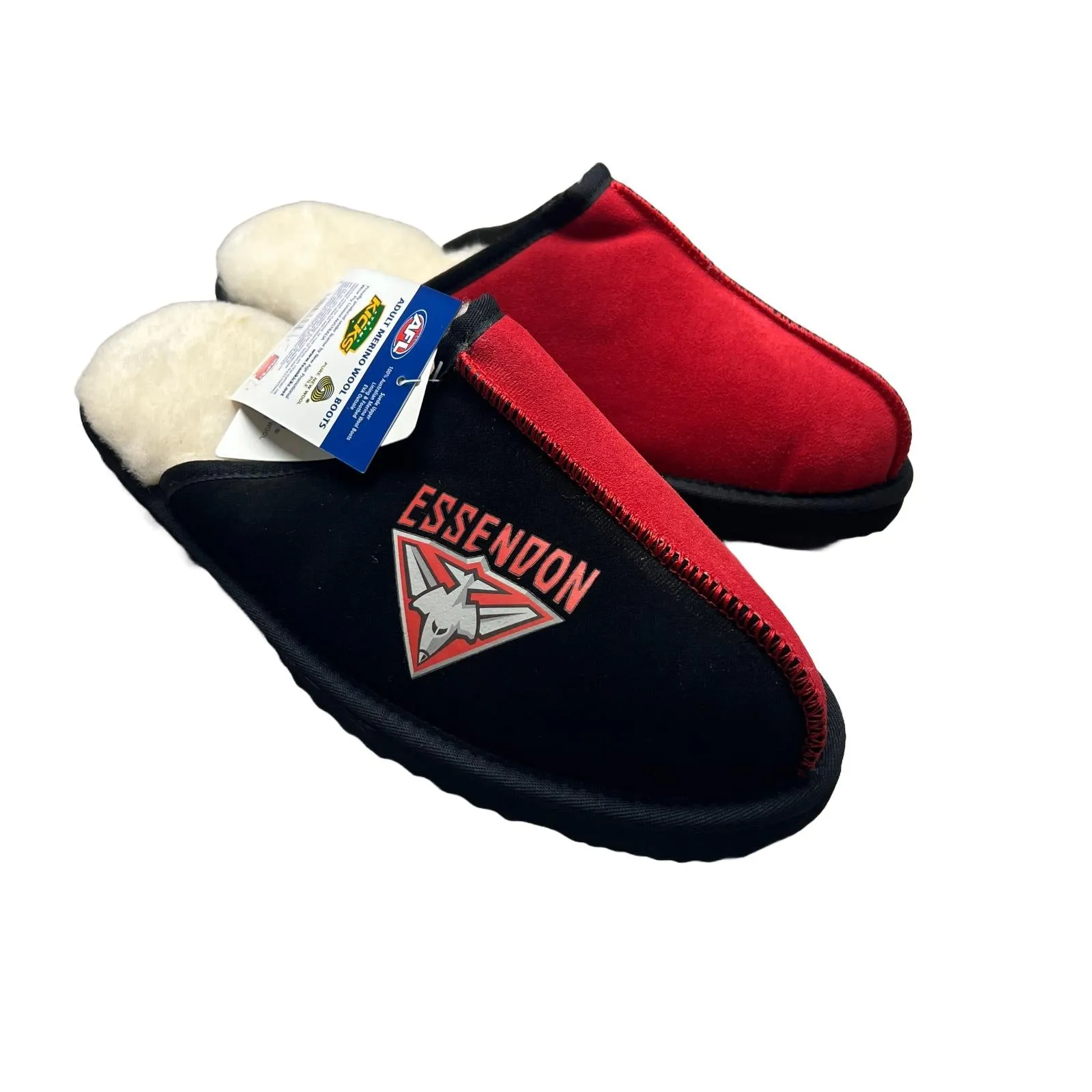 AFL Team Kicks Essendon Bombers Merino Wool Slippers Size US W 12.5 / M 11.5