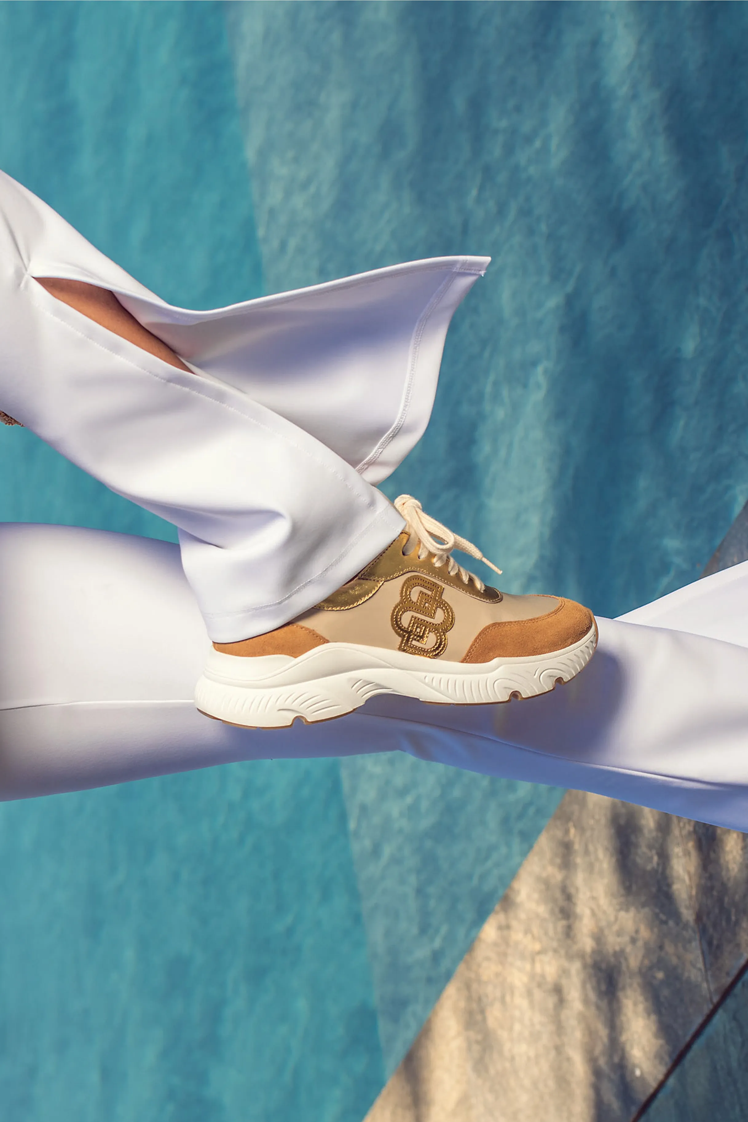 Beige & Gold Chunky Sneakers