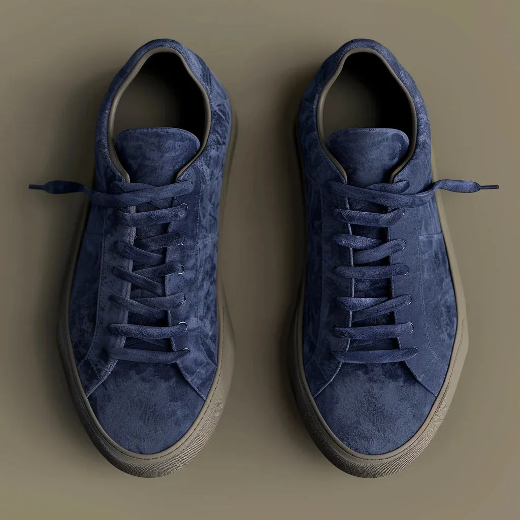 Blue Suede Leather Leisure Luxe Lace-Up Sneakers - Sneaker Shoes