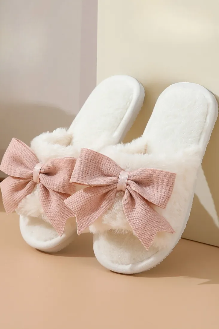 Bow Knot Plush Slippers