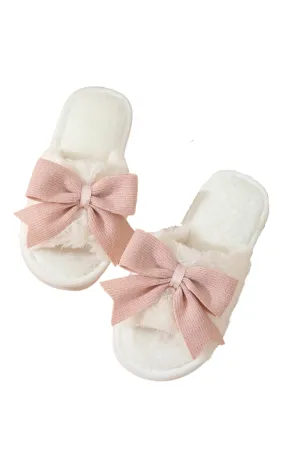 Bow Knot Plush Slippers