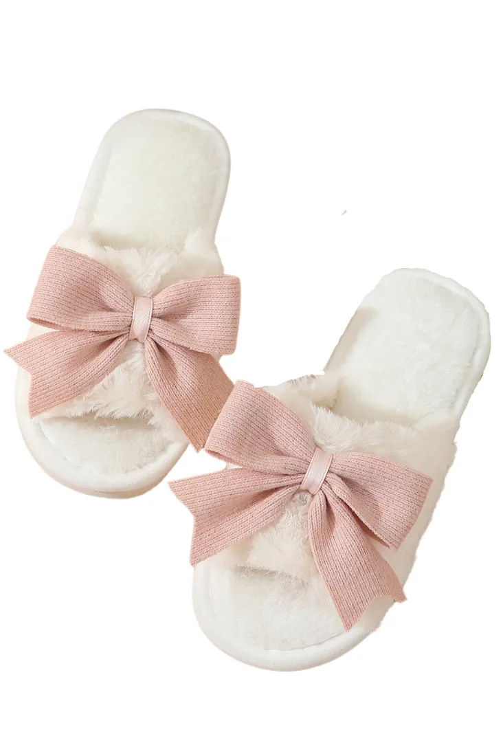 Bow Knot Plush Slippers