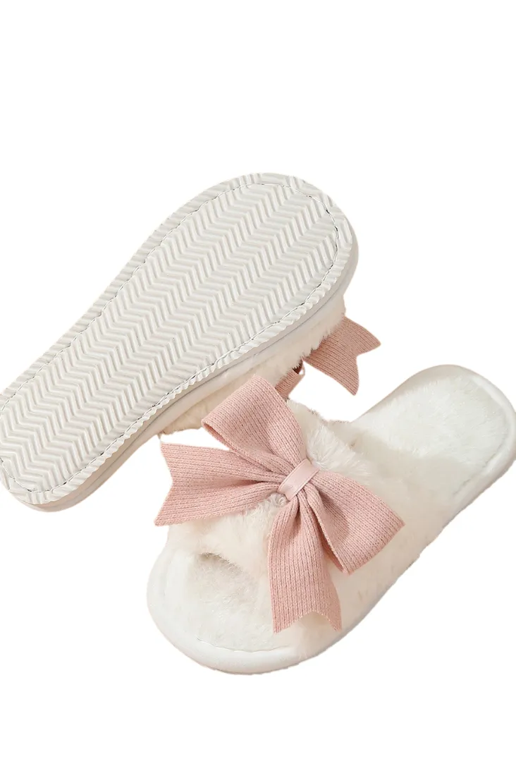 Bow Knot Plush Slippers