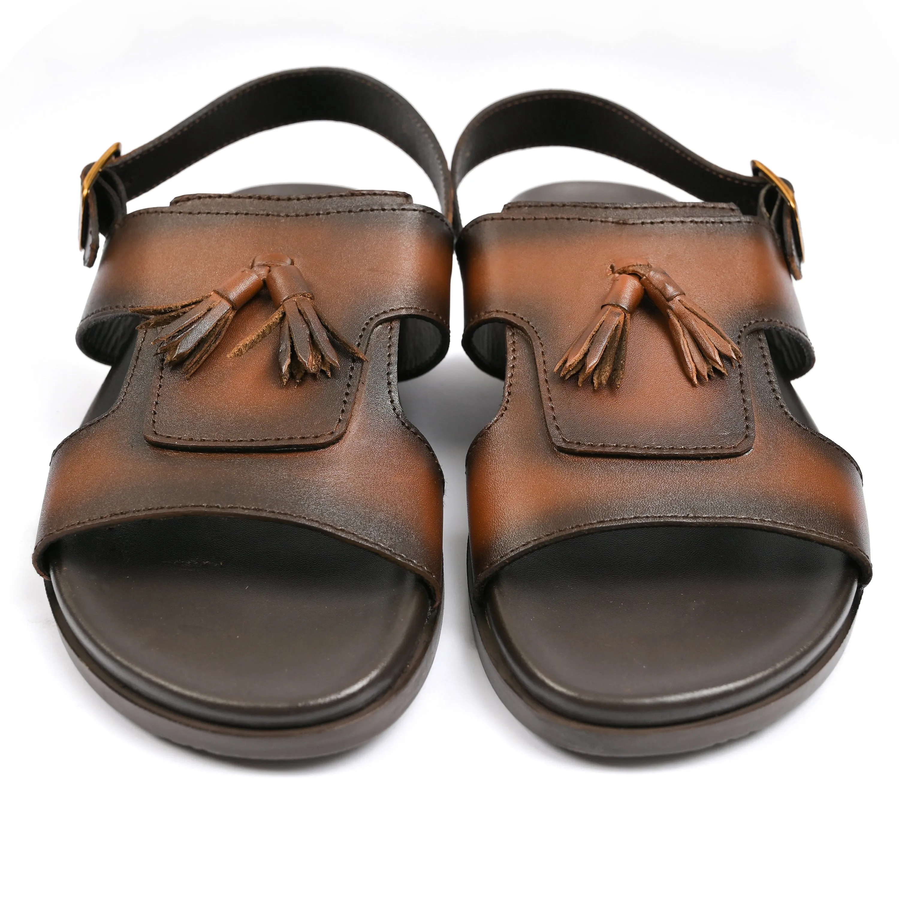 BROWN LEATHER TASSEL SANDAL