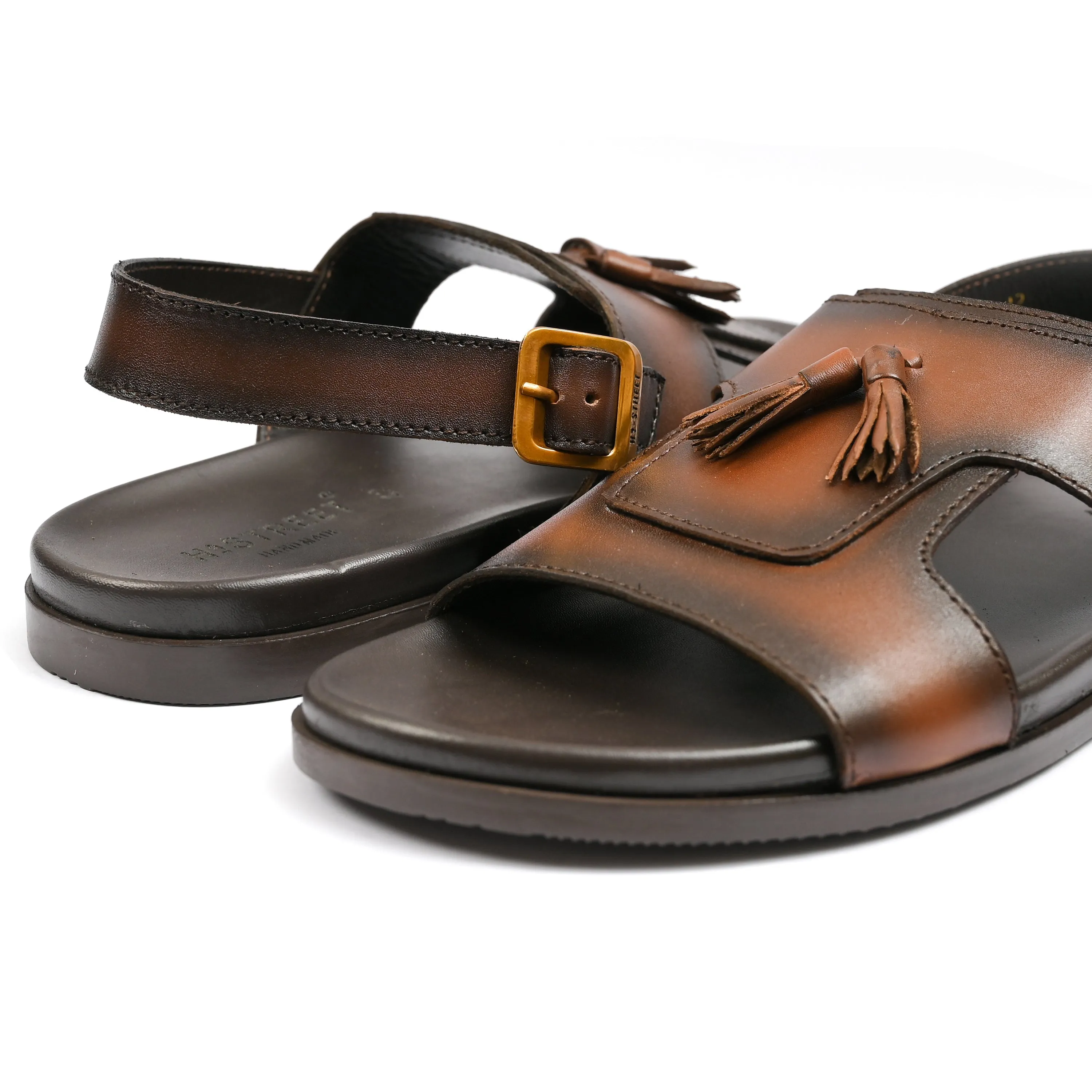 BROWN LEATHER TASSEL SANDAL