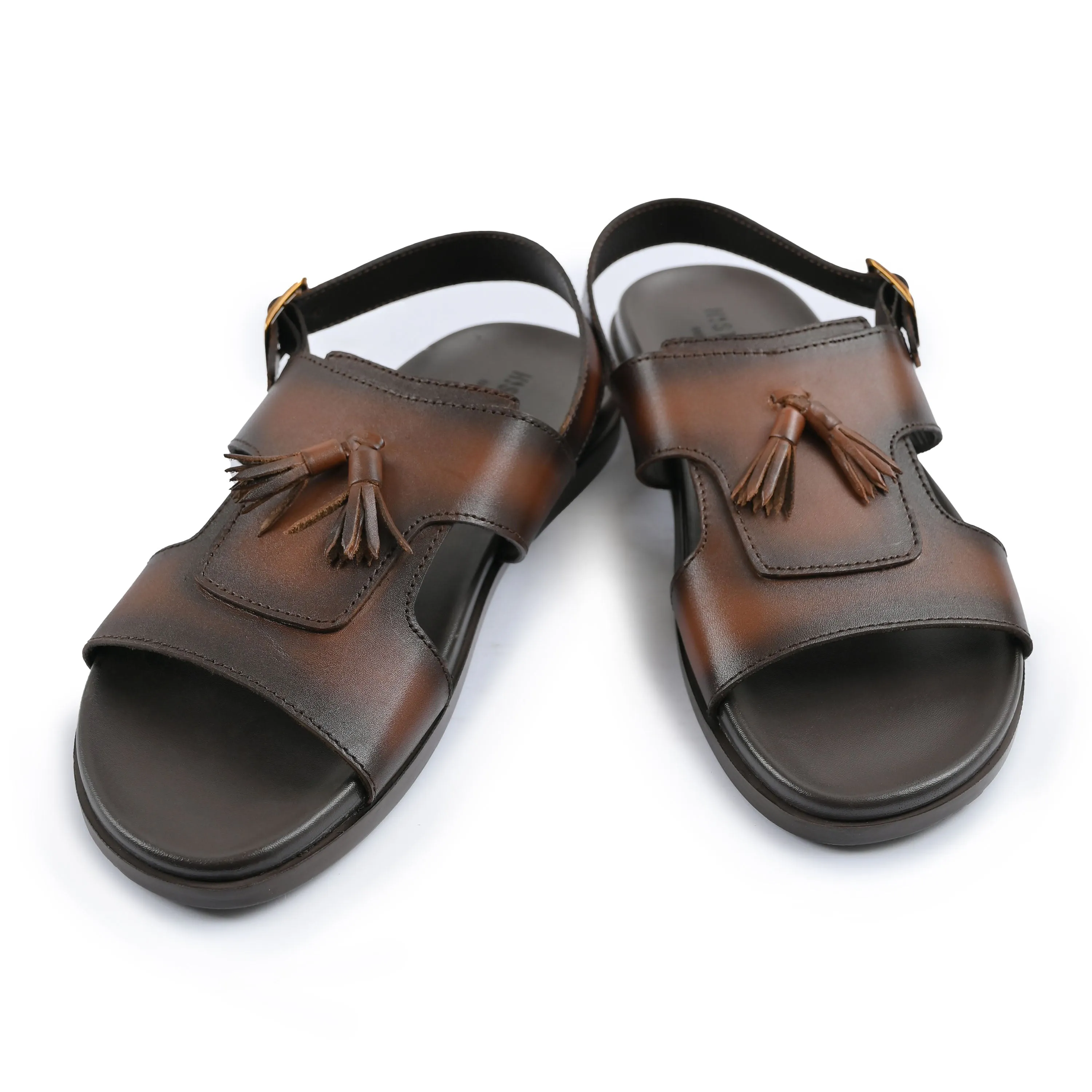 BROWN LEATHER TASSEL SANDAL