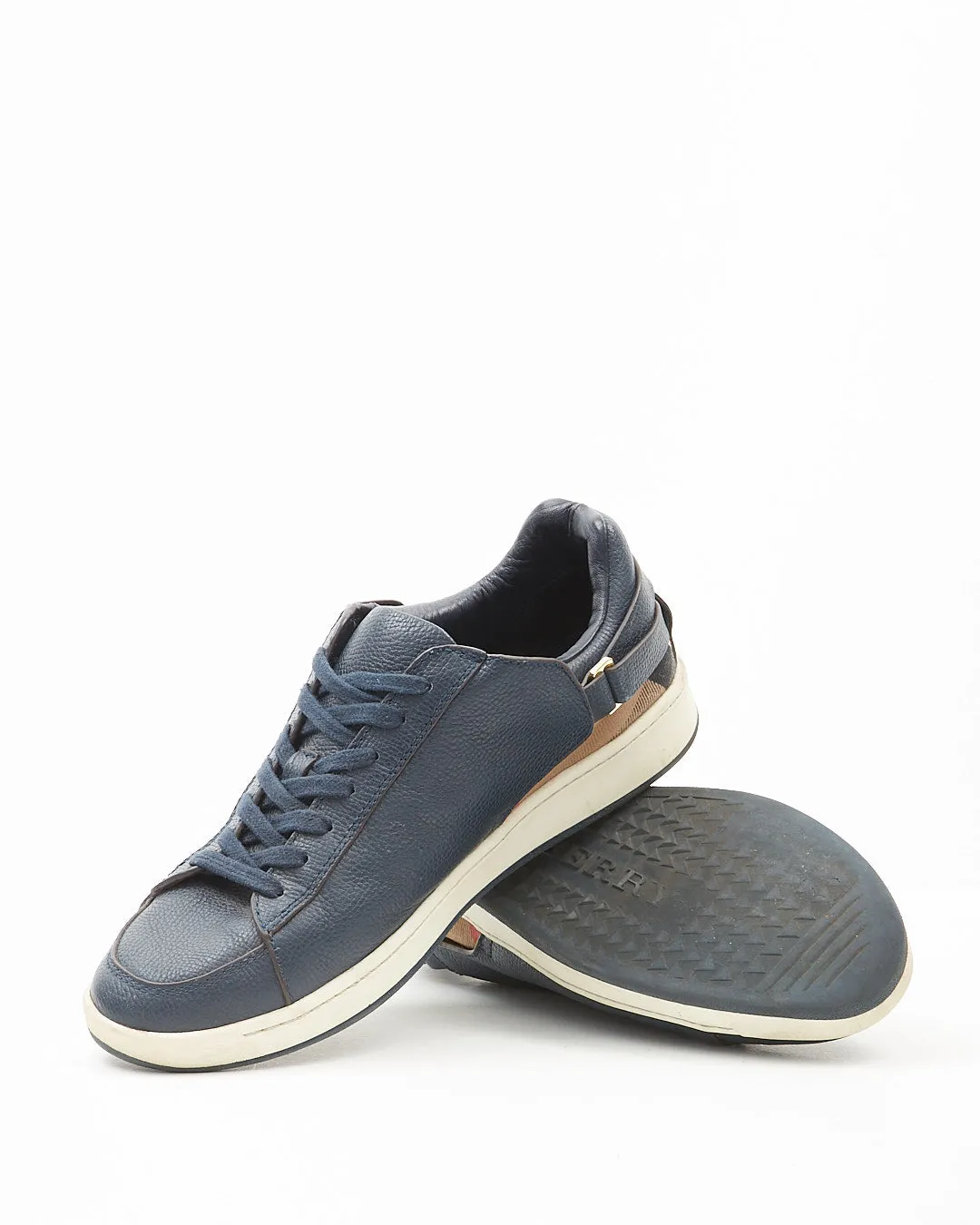 Burberry Navy Leather Check Canvas Sneaker - 39