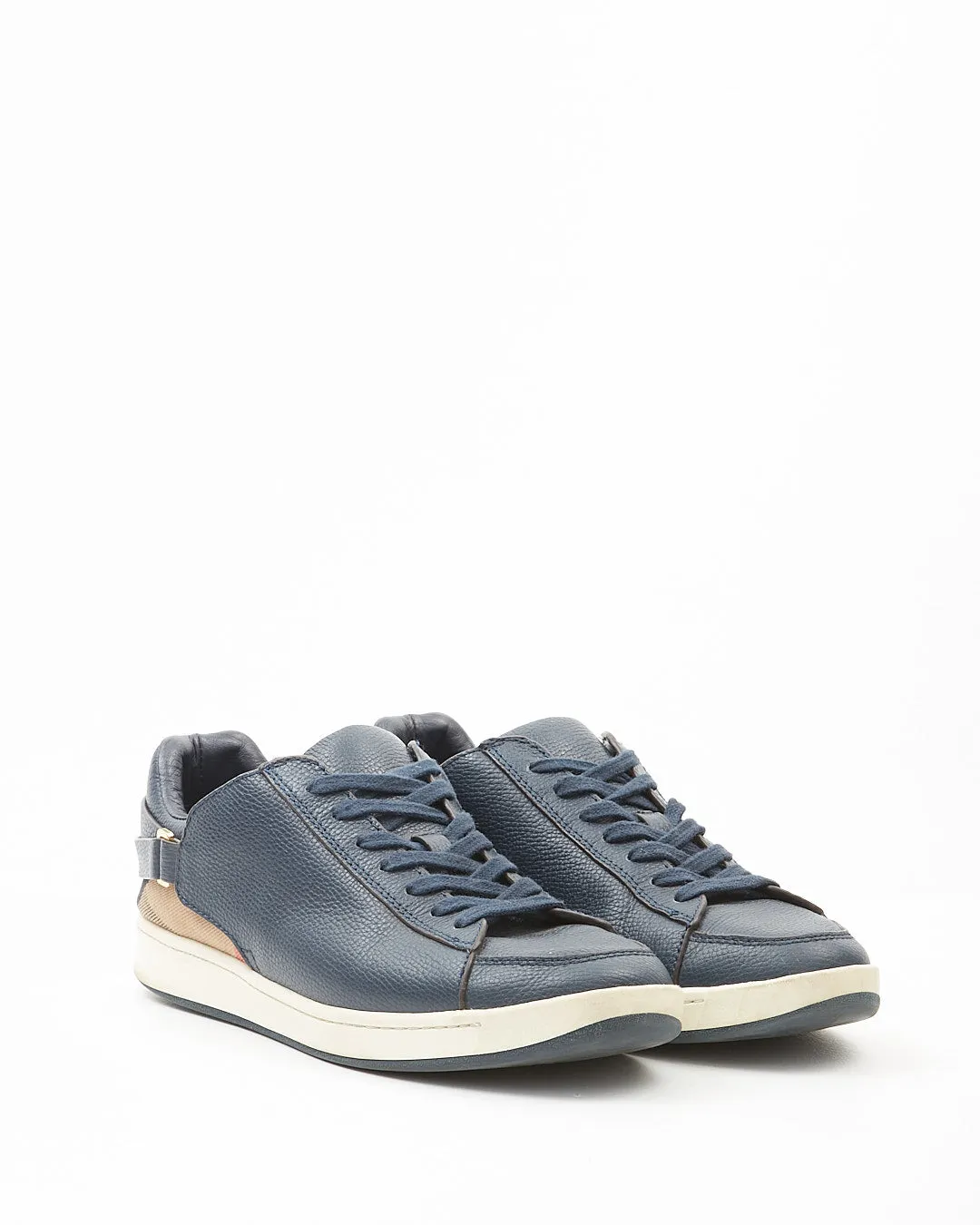 Burberry Navy Leather Check Canvas Sneaker - 39