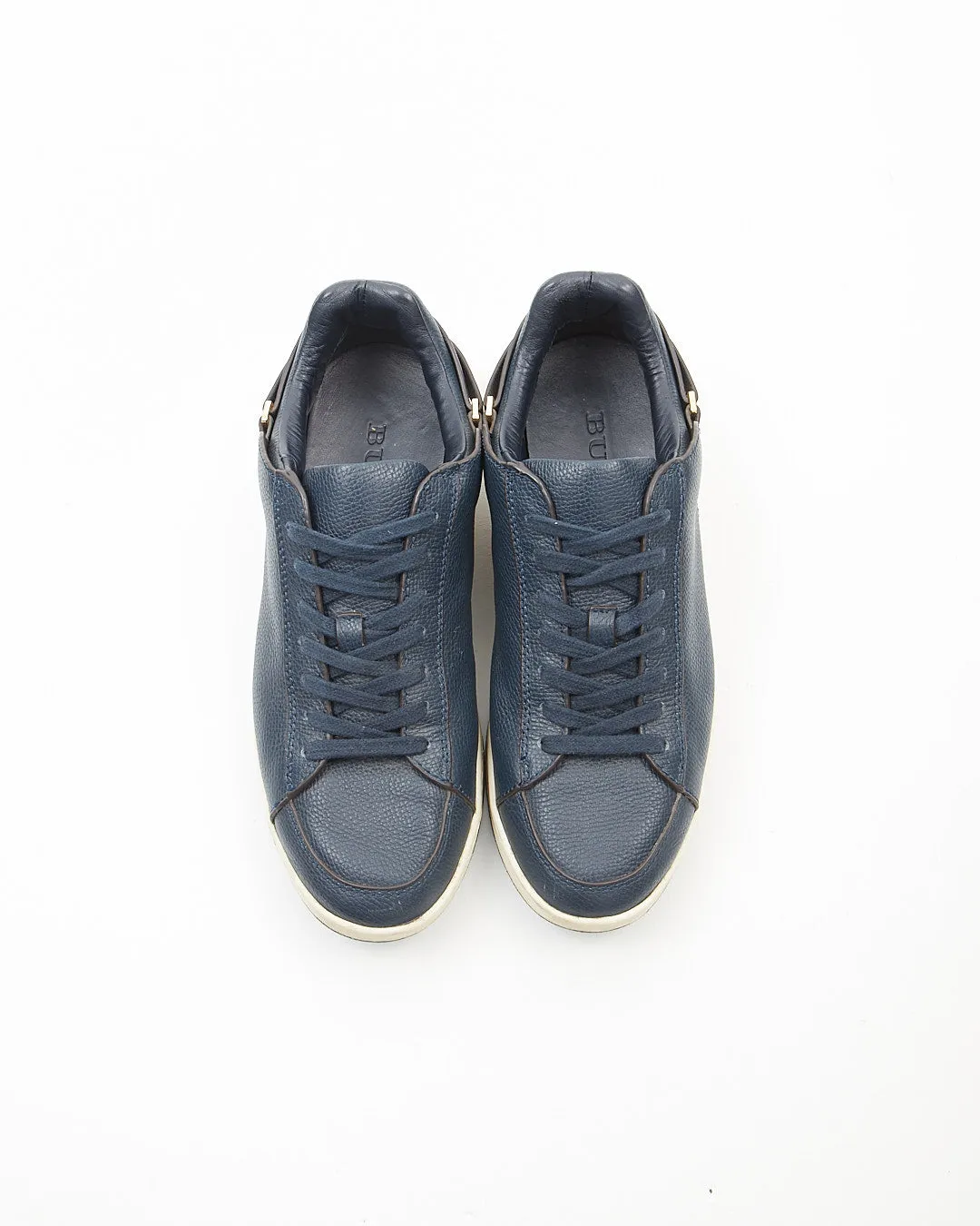 Burberry Navy Leather Check Canvas Sneaker - 39