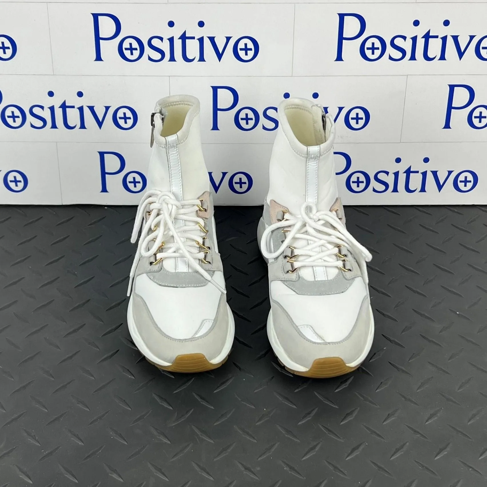 Buscemi Women's Run1 Zip White Leather Sneakers SAMPLE