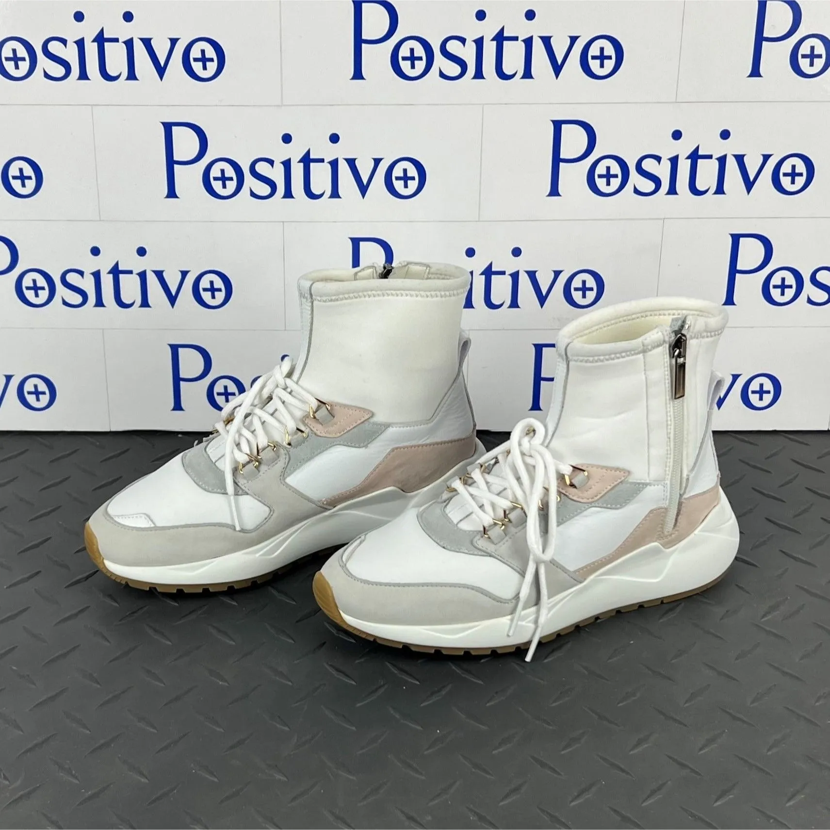 Buscemi Women's Run1 Zip White Leather Sneakers SAMPLE