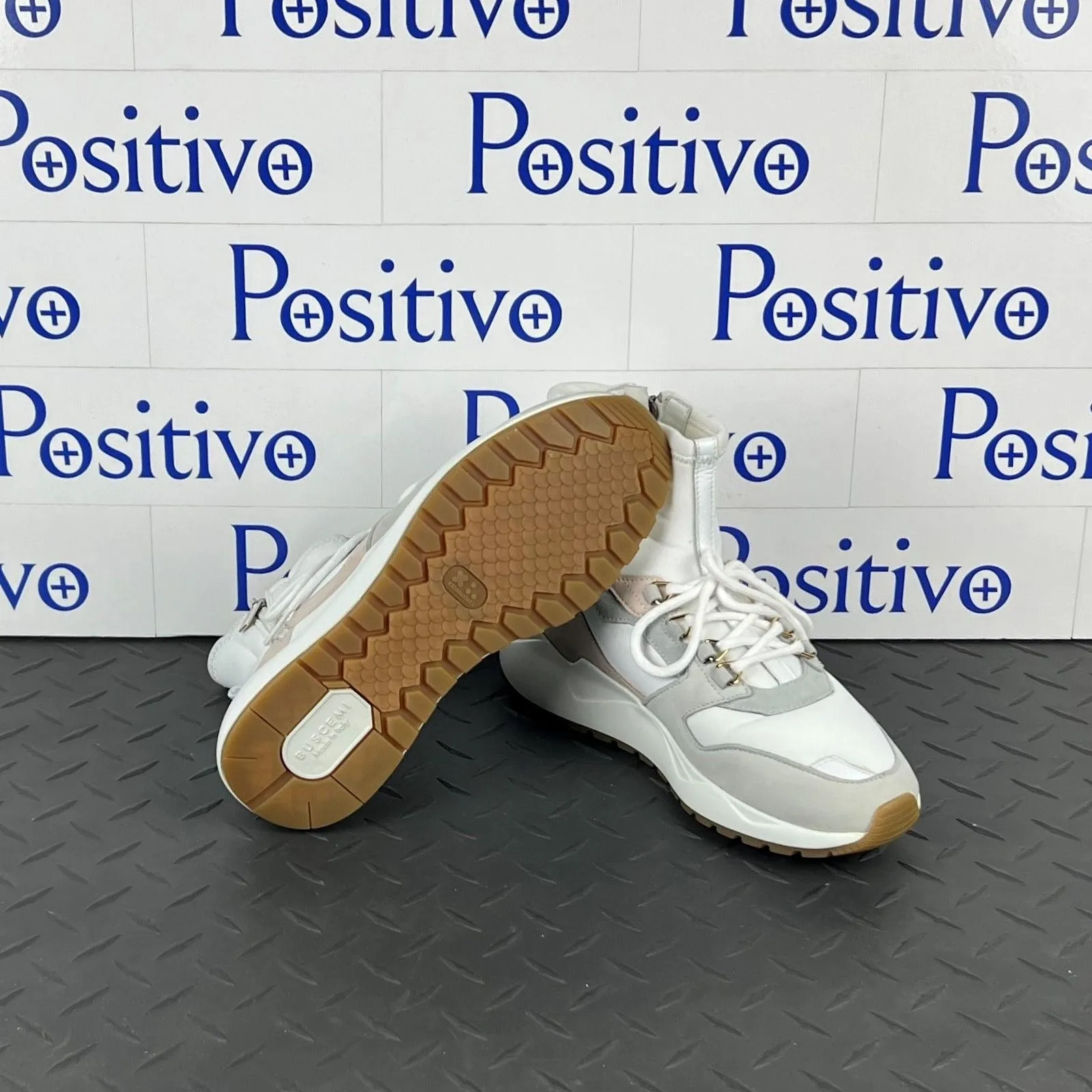 Buscemi Women's Run1 Zip White Leather Sneakers SAMPLE