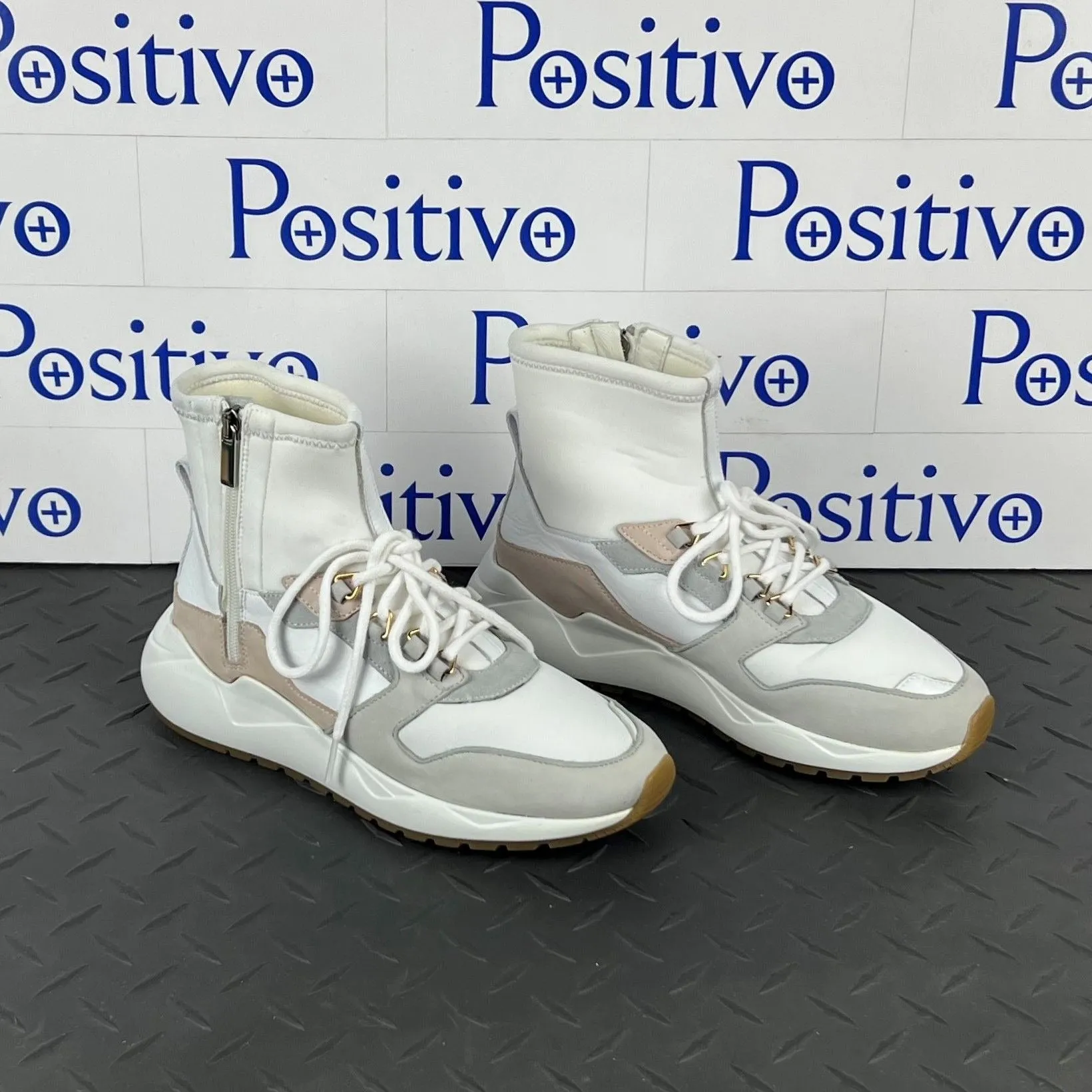 Buscemi Women's Run1 Zip White Leather Sneakers SAMPLE