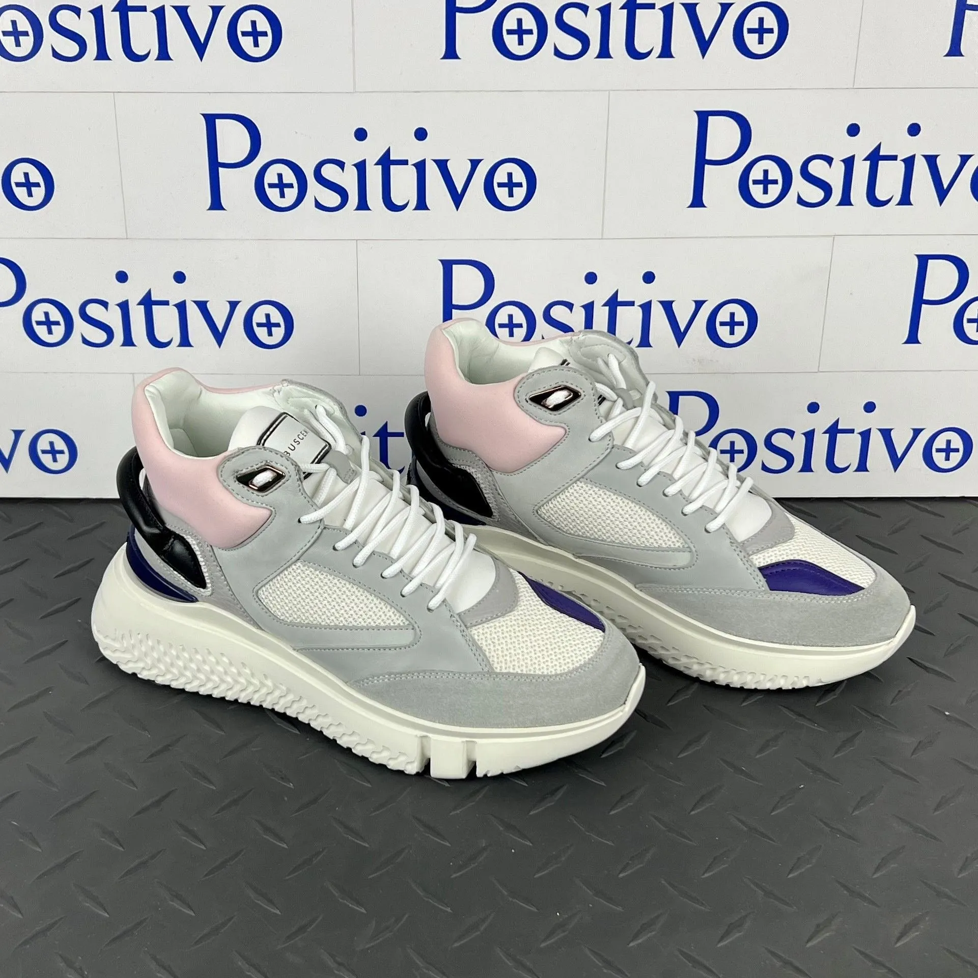 Buscemi Women's Veloce Mid Grey/Pink Leather Sneakers