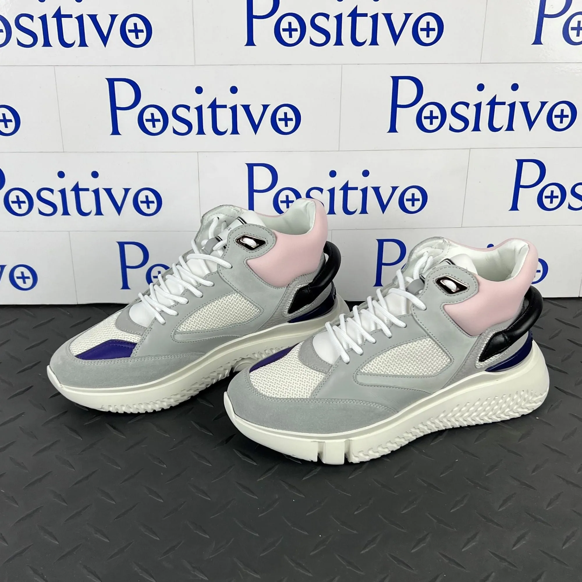 Buscemi Women's Veloce Mid Grey/Pink Leather Sneakers