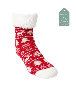Cabin Christmas Red - Recycled Slipper Socks