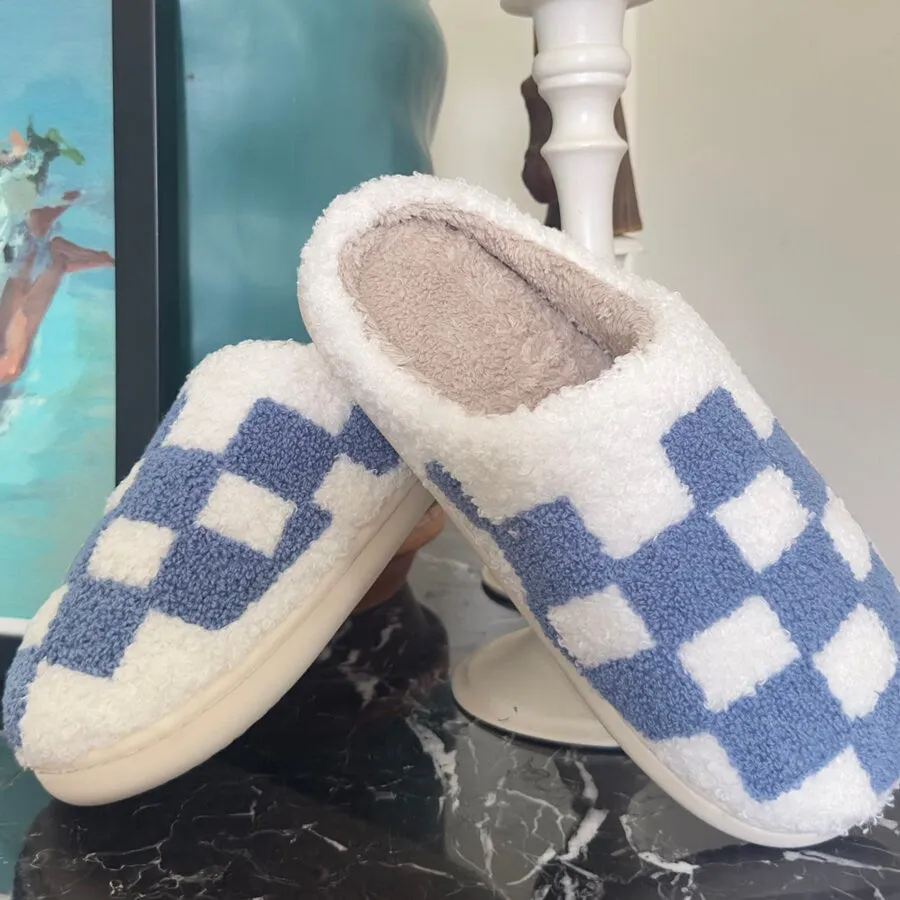 Checker Slippers, Retro Slippers, Fluffy Slippers, Gifts for Her, Y2K Slippers, Urban Slippers, Cozy Slippers, Warm Slippers, Retro Checker