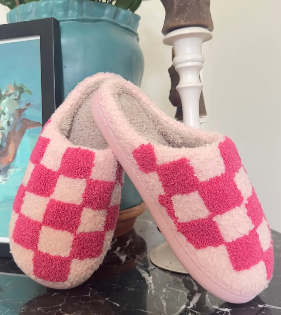 Checker Slippers, Retro Slippers, Fluffy Slippers, Gifts for Her, Y2K Slippers, Urban Slippers, Cozy Slippers, Warm Slippers, Retro Checker