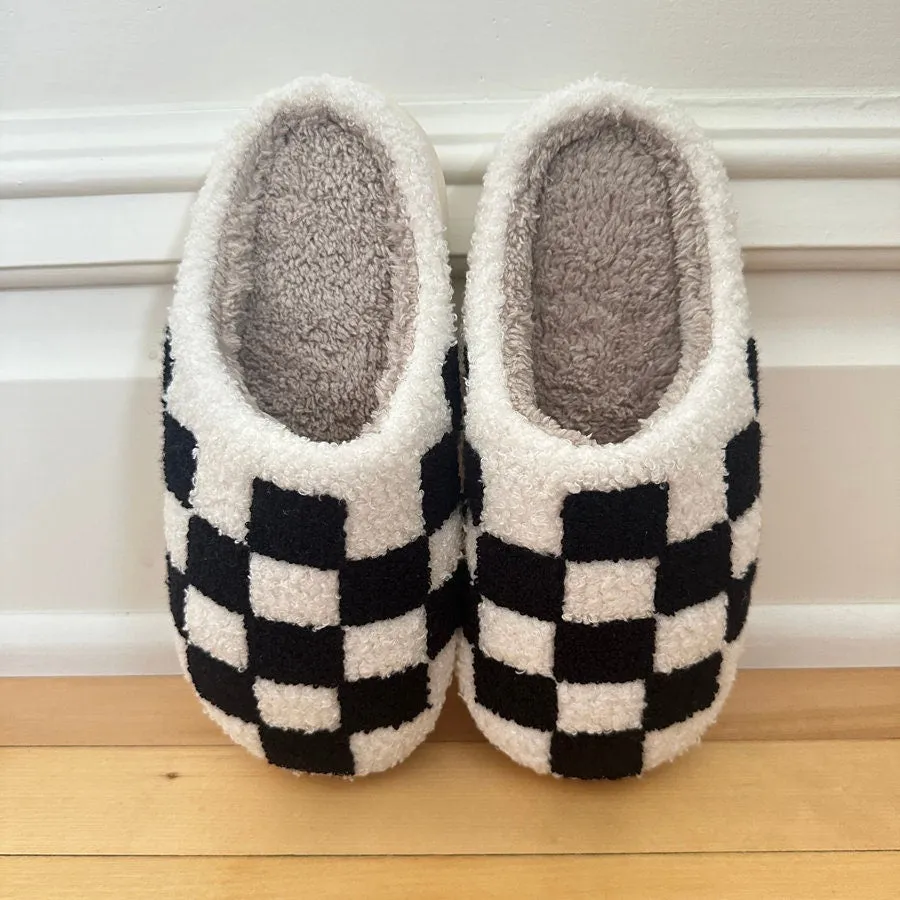 Checker Slippers, Retro Slippers, Fluffy Slippers, Gifts for Her, Y2K Slippers, Urban Slippers, Cozy Slippers, Warm Slippers, Retro Checker