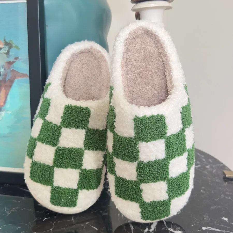 Checker Slippers, Retro Slippers, Fluffy Slippers, Gifts for Her, Y2K Slippers, Urban Slippers, Cozy Slippers, Warm Slippers, Retro Checker