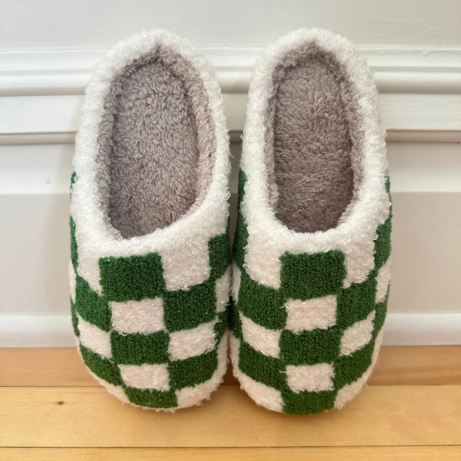 Checker Slippers, Retro Slippers, Fluffy Slippers, Gifts for Her, Y2K Slippers, Urban Slippers, Cozy Slippers, Warm Slippers, Retro Checker