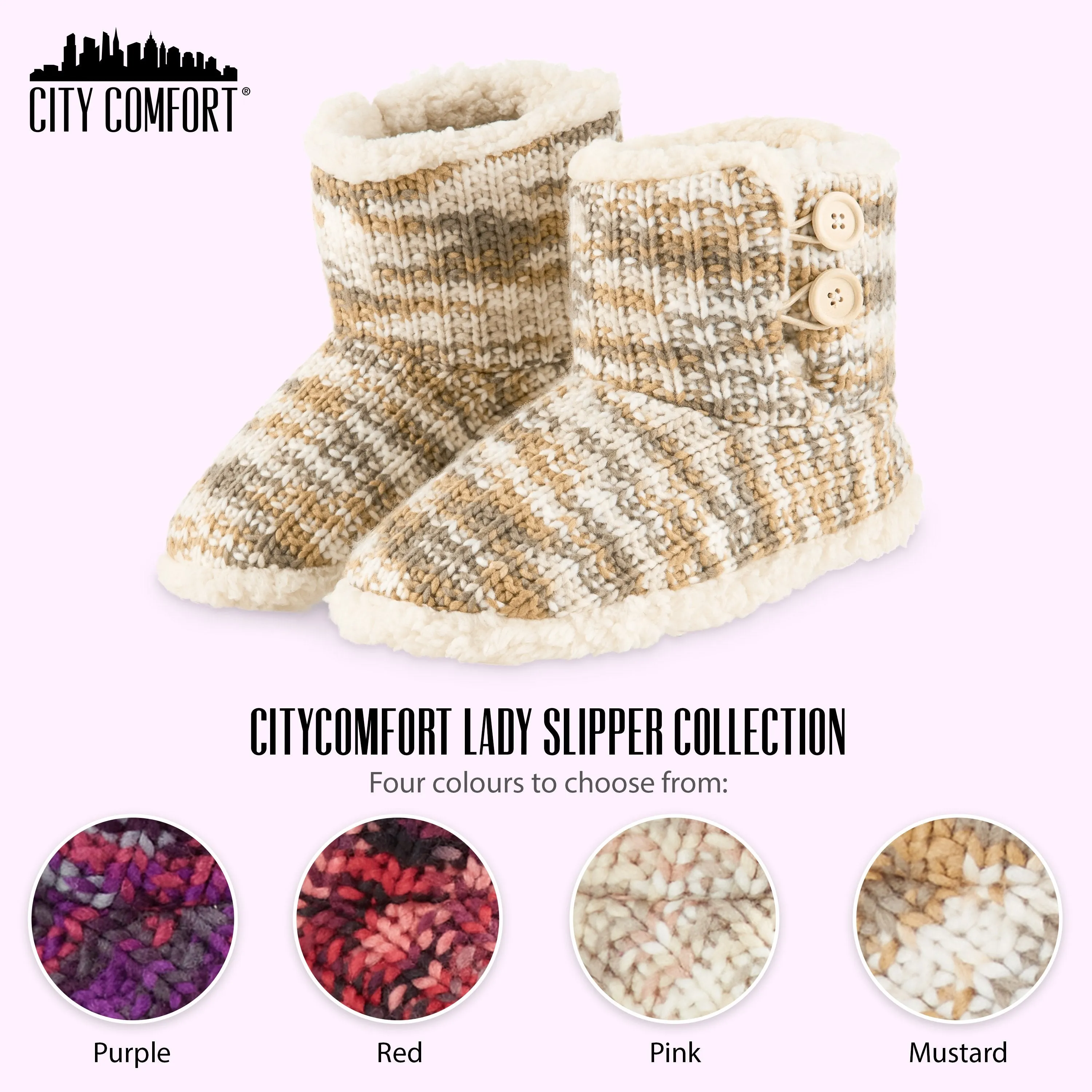 CityComfort Ladies Slipper Boots Knitted Warm Winter Indoor Booties