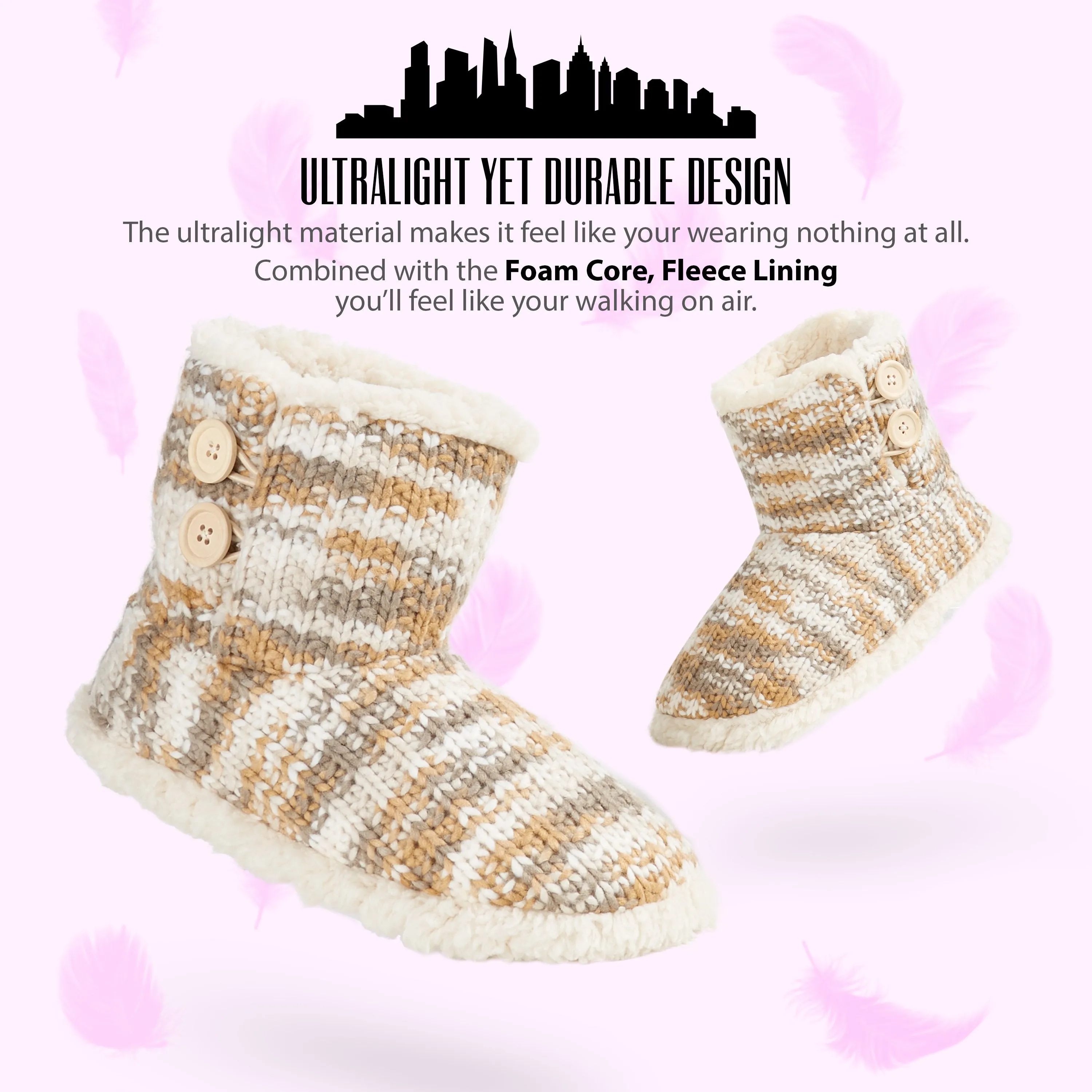 CityComfort Ladies Slipper Boots Knitted Warm Winter Indoor Booties