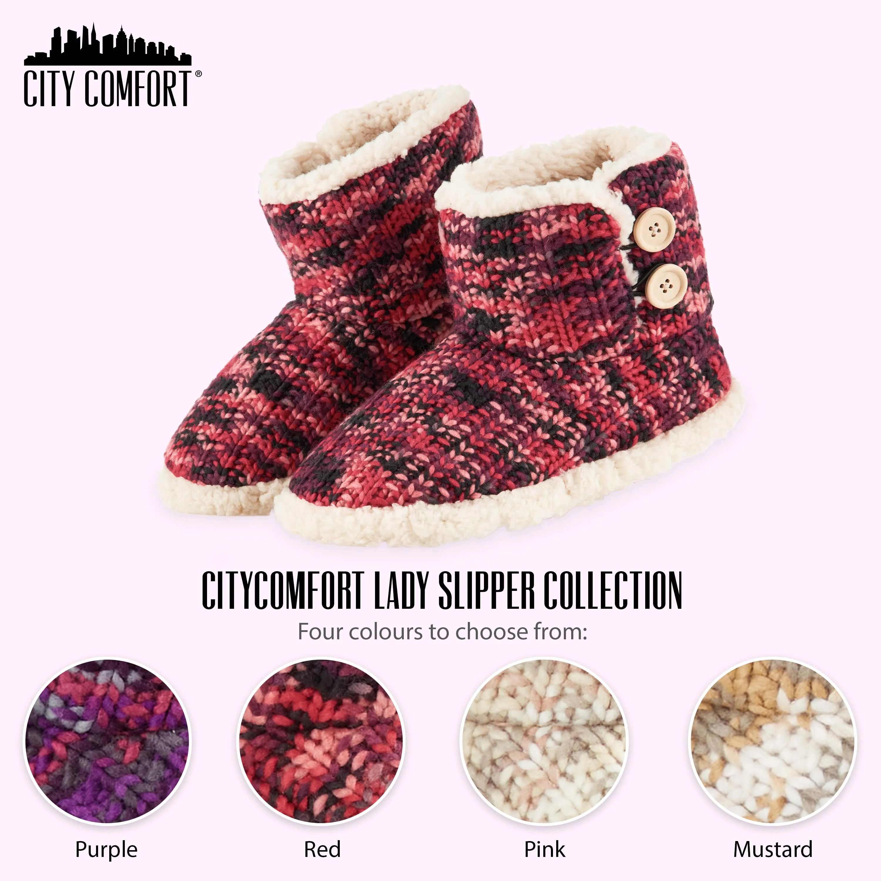CityComfort Ladies Slipper Boots Knitted Warm Winter Indoor Booties