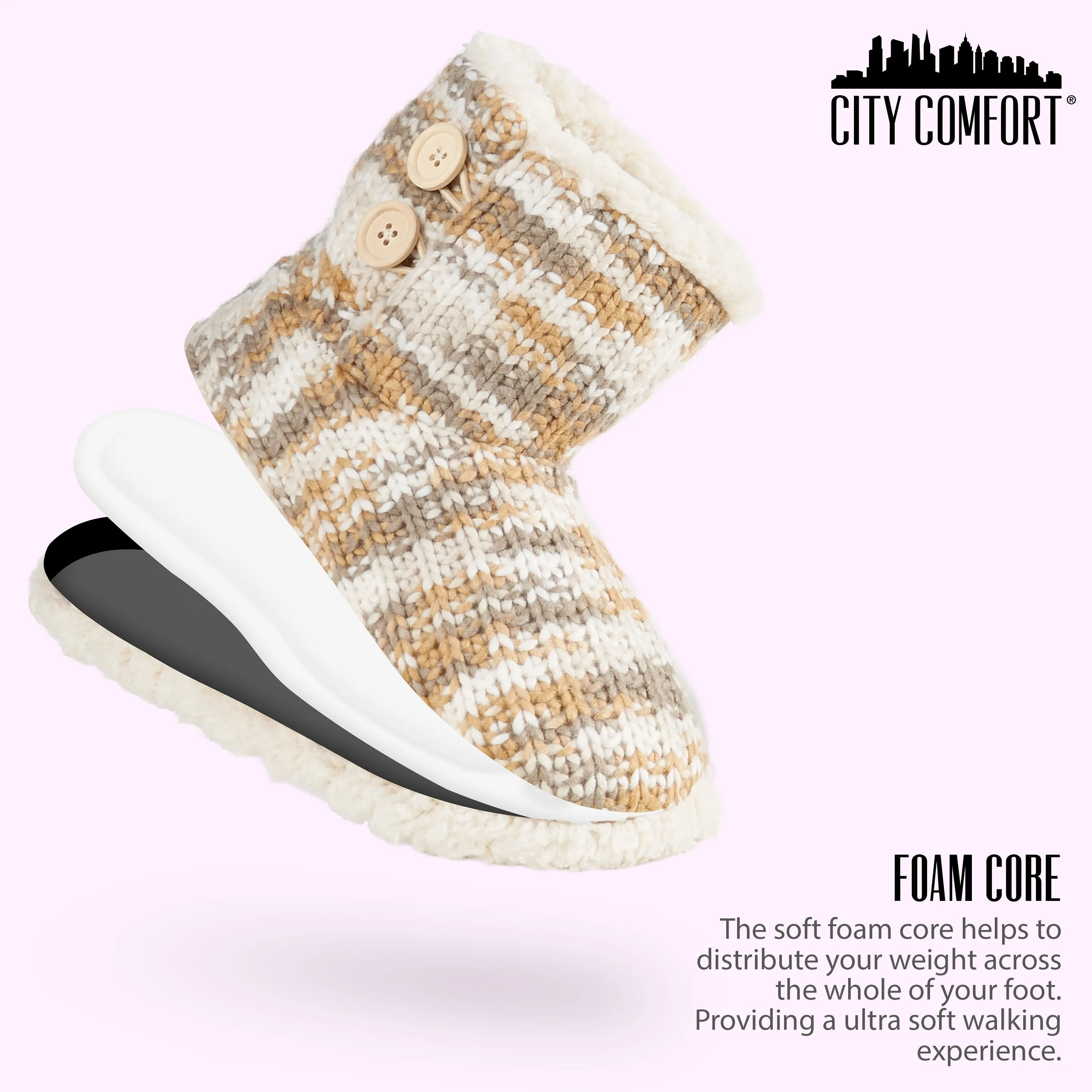 CityComfort Ladies Slipper Boots Knitted Warm Winter Indoor Booties