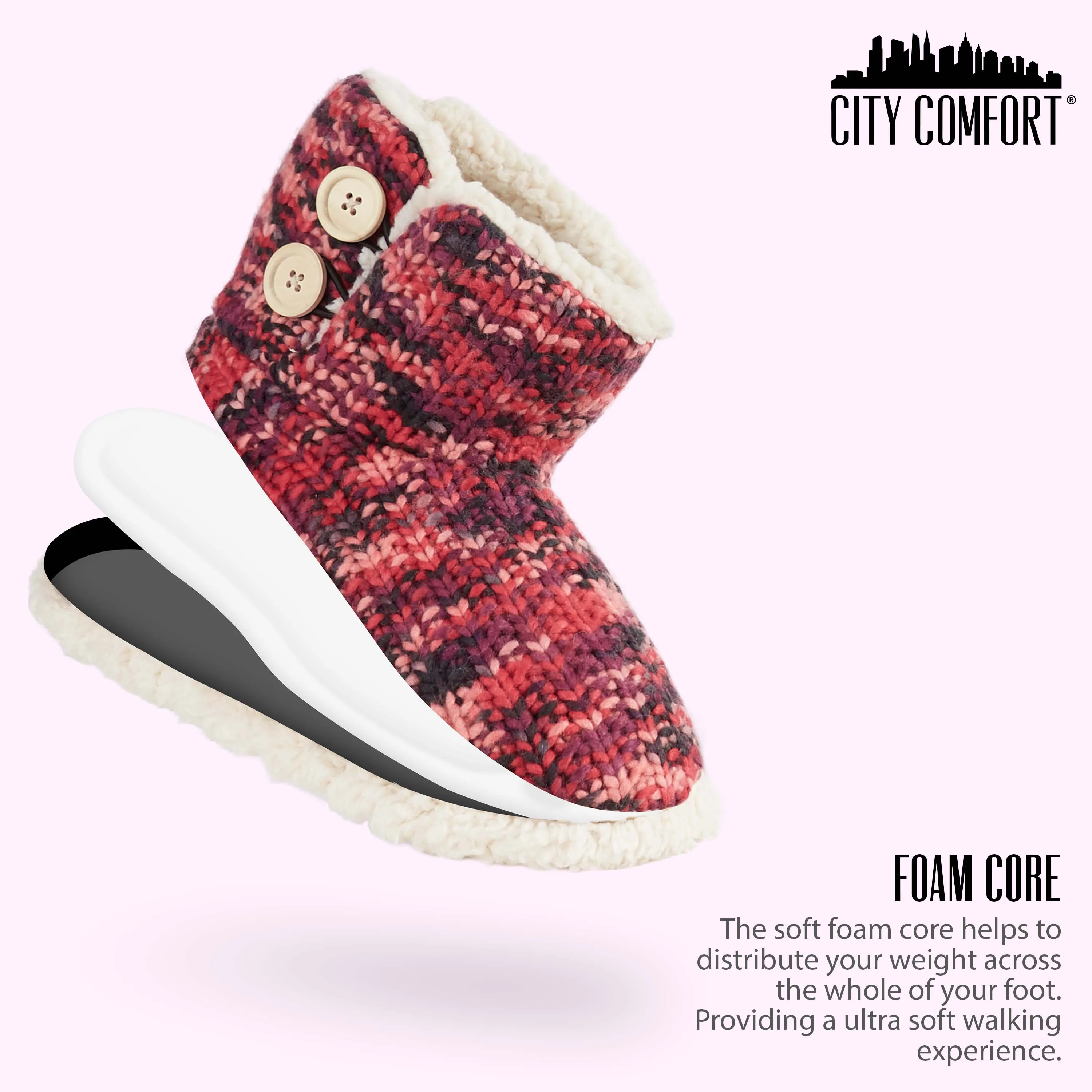 CityComfort Ladies Slipper Boots Knitted Warm Winter Indoor Booties