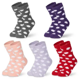 CityComfort Polka Dots Fluffy Socks, Women Warm Slipper Socks 5-Pack, Winter Gifts For Her