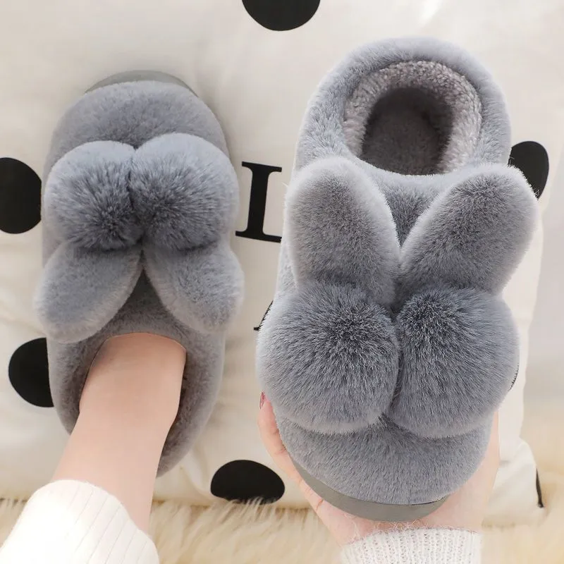 Cotton Rabbit Ear Plush Slippers for Women