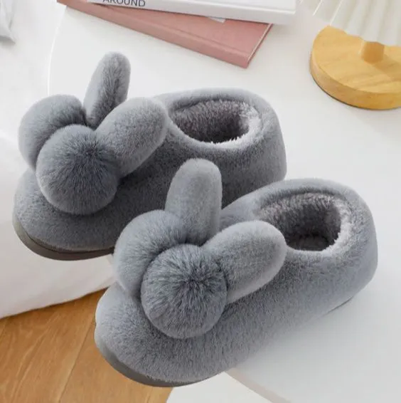Cotton Rabbit Ear Plush Slippers for Women