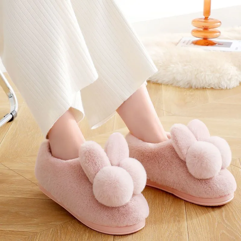 Cotton Rabbit Ear Plush Slippers for Women