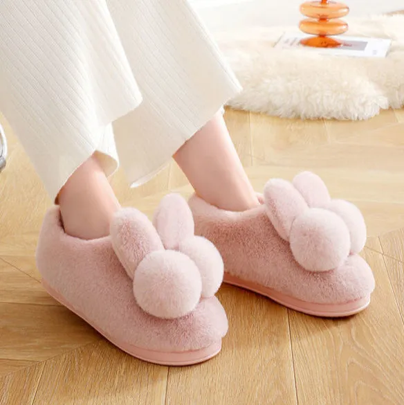 Cotton Rabbit Ear Plush Slippers for Women
