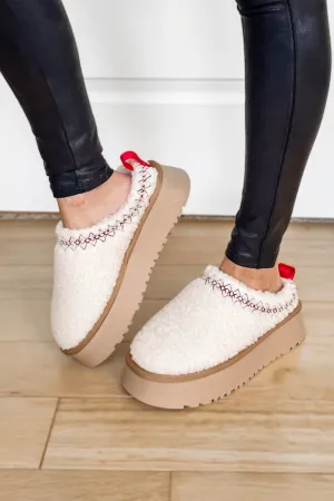 Cozy Sherpa Platform Slipper - Off White - SALE