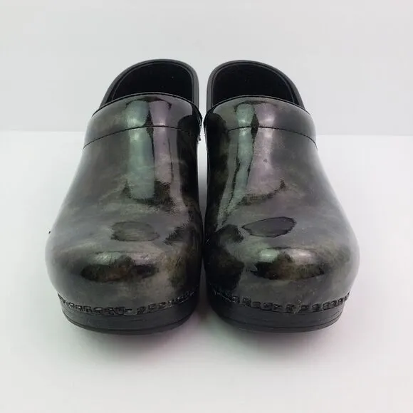 Dansko Womens Size EU 38 US 7.5-8 Black Design Leather Slip On Work Clog Shoes