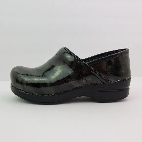 Dansko Womens Size EU 38 US 7.5-8 Black Design Leather Slip On Work Clog Shoes
