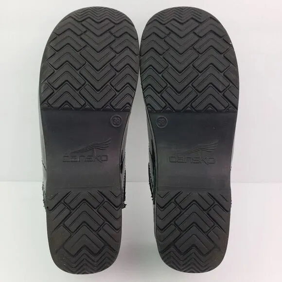Dansko Womens Size EU 38 US 7.5-8 Black Design Leather Slip On Work Clog Shoes