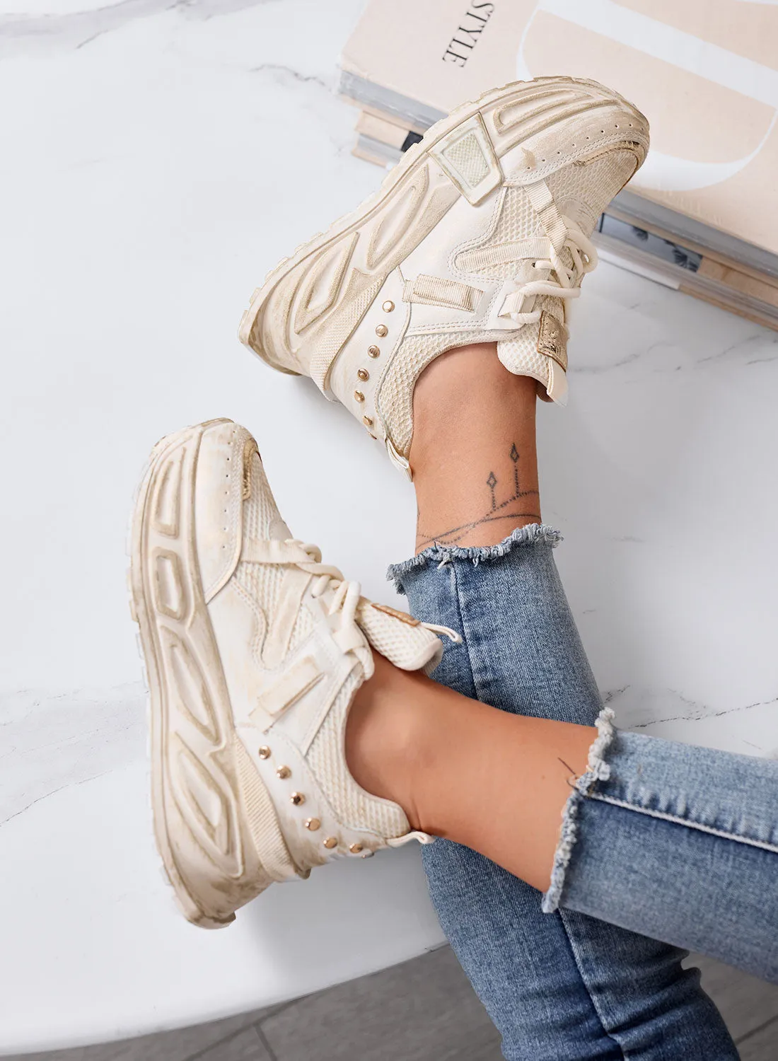 ELLIOT - Sneakers Chunky beige con Dettagli Oro
