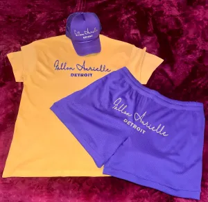 Fallon Aurielle Unisex Signature 3 Piece Detroit Rep Yo Set Basketball Short Set (Purple & Gold)
