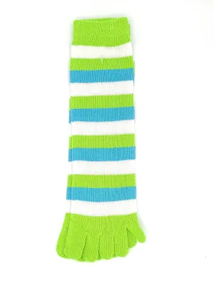 Fresh and Breezy Green, White, and Blue Stripe Toe Socks | ToeHugger