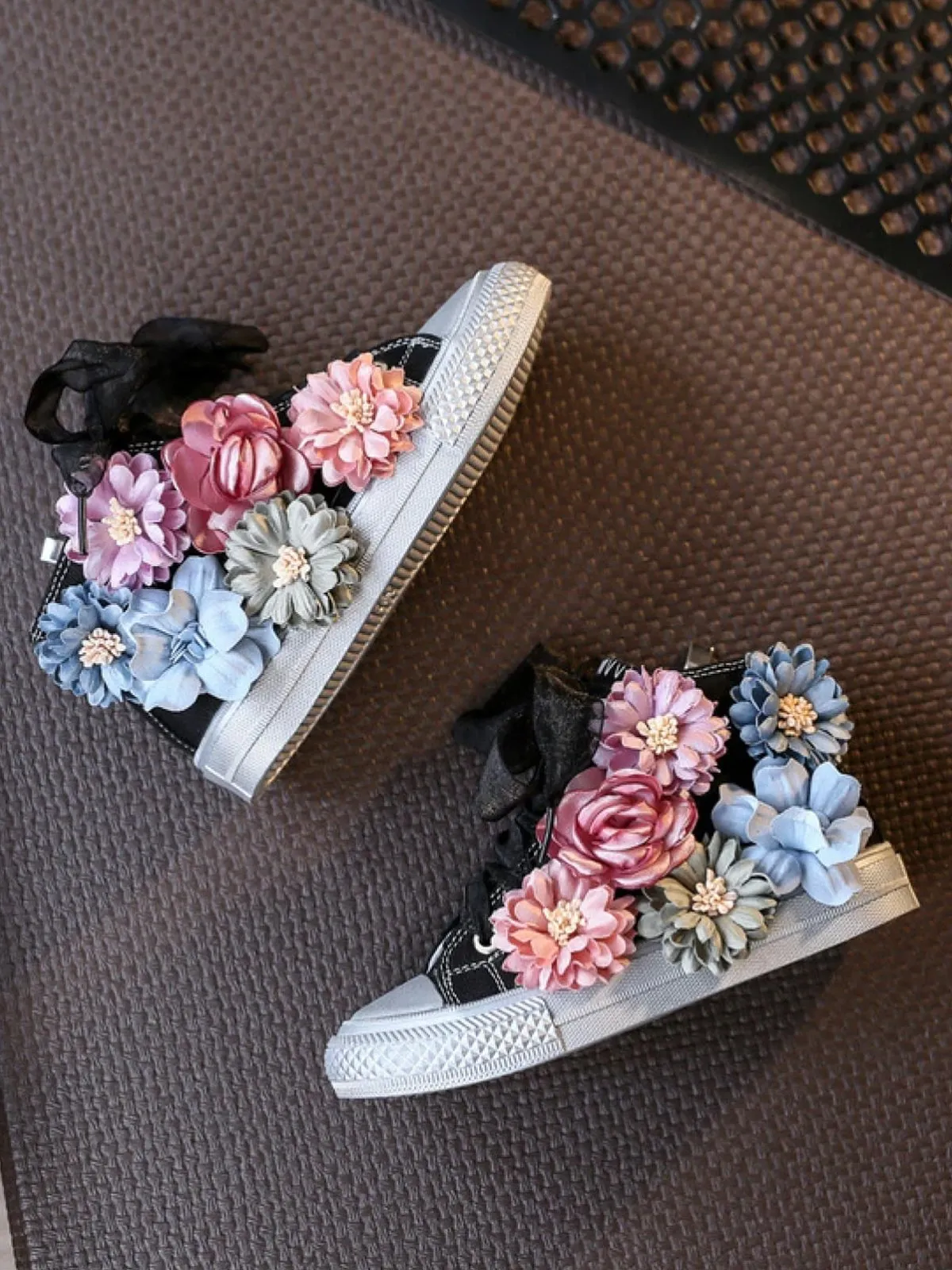 Girls Floral Canvas High Top Sneakers By Liv and Mia