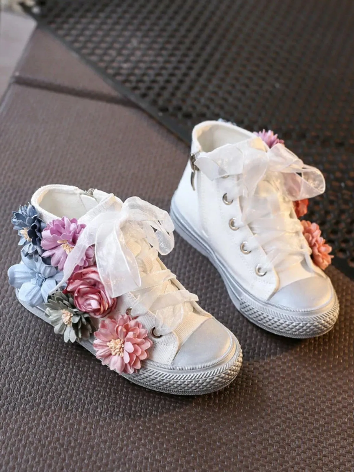 Girls Floral Canvas High Top Sneakers By Liv and Mia