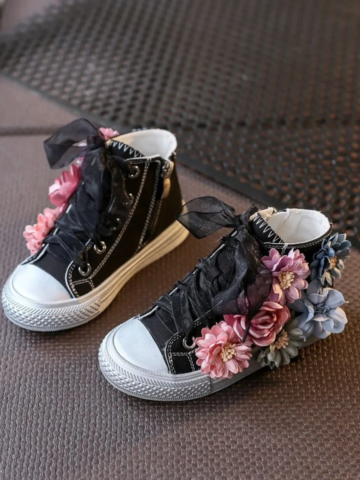 Girls Floral Canvas High Top Sneakers By Liv and Mia