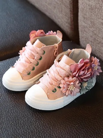 Girls Floral Canvas High Top Sneakers By Liv and Mia